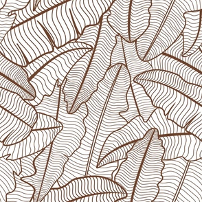 Tropical Banana Leaves Line Art - Cinnamon Brown