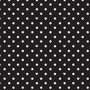 Polka Dots With the Occasional Heart Black and White- Small Print