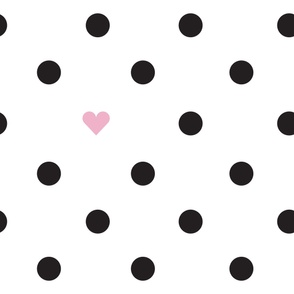 Polka Dots With the Occasional Pink Heart White and Black- Giant Print