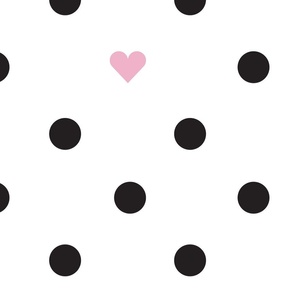 Polka Dots With the Occasional Pink Heart White and Black- Large Print