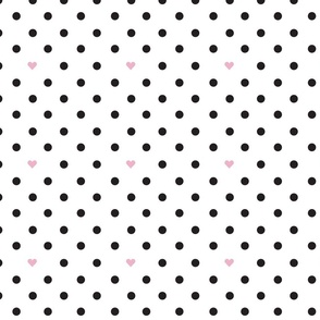 Polka Dots With the Occasional Pink Heart White and Black- Small Print