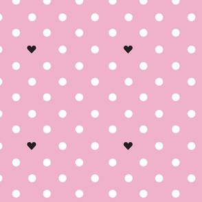 Polka Dots With the Occasional Black Heart Pink and White- Medium Print