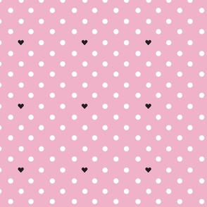 Polka Dots With the Occasional Black Heart Pink and White- Small Print