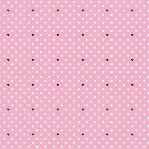 Polka Dots With the Occasional Black Heart Pink and White- Tiny Print