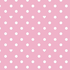 Polka Dots With the Occasional Heart Pink and White- Medium Print