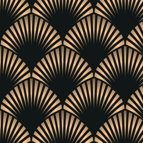 Shimmering Art Deco Striped Scallops in Gold Ombre