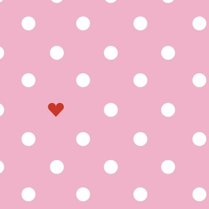 Polka Dots With the Occasional Red Heart Pink and White- Big Print