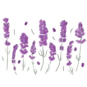 Purple Lavender Chain on White Watercolor Marker Style Floral Pattern Print