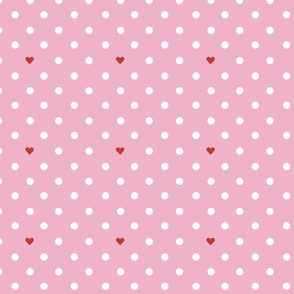 Polka Dots With the Occasional Red Heart Pink and White- Small Print
