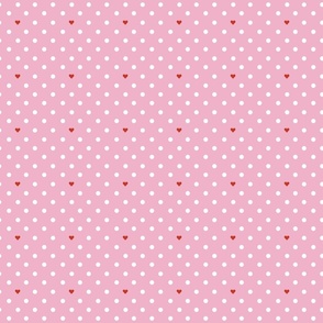 Polka Dots With the Occasional Red Heart Pink and White- Tiny Print