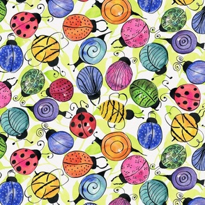Rainbow Bugs on watercolor leaves 12 inch