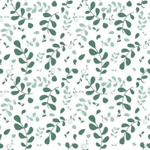 Eucalyptus Leaves Sage Green on White Pattern Print