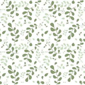 Eucalyptus Leaves Warm Sage Green on White Pattern Print