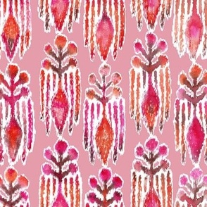 Ikat Botanical Red Watercolor Pink Background Medium