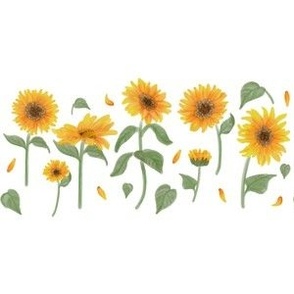 Yellow Sunflower on White Watercolor Marker Style Floral Pattern Chain Print