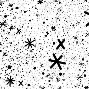 Hand Drawn Starry Sky with  Black Stars on White
