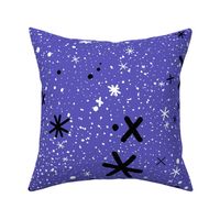 Hand Drawn Starry Sky with White and Black Stars on Purple
