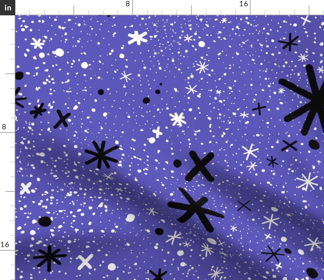 Hand Drawn Starry Sky with White and Black Stars on Purple