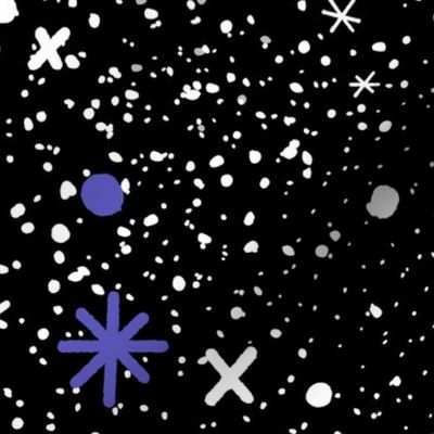 Hand Drawn Starry Sky with White and Purple Stars on Black