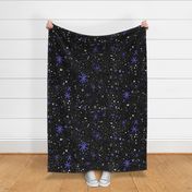 Hand Drawn Starry Sky with White and Purple Stars on Black