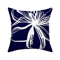 Navy Blue and White Abstract Flower Design