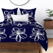 Navy Blue and White Abstract Flower Design