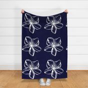 Navy Blue and White Abstract Flower Design