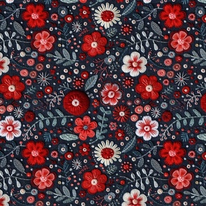 Americana Red White Blue Floral Embroidery Rotated - Large Scale