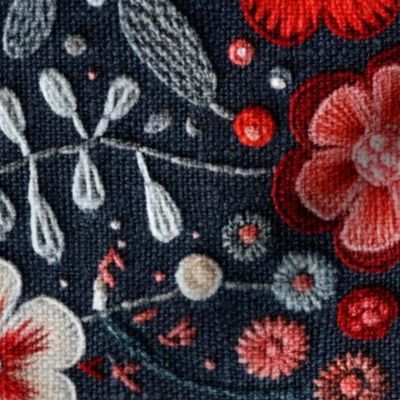 Americana Red White Blue Floral Embroidery Rotated - XL Scale