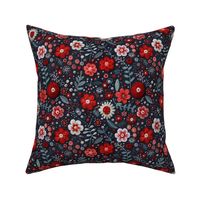 Americana Red White Blue Floral Embroidery - Medium Scale