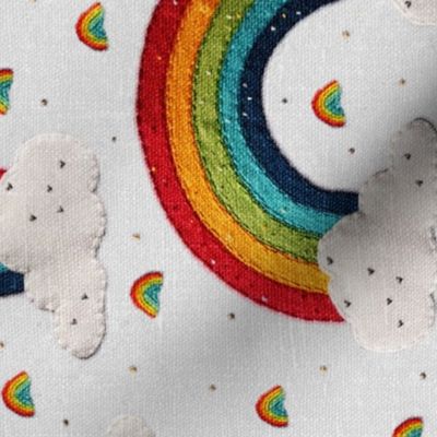 Embroidered Rainbows and Clouds White BG Rotated - Large Scale