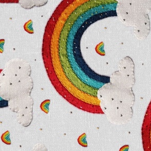Embroidered Rainbows and Clouds White BG Rotated - XL Scale