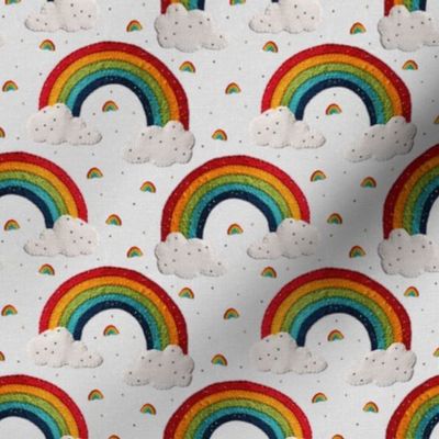 Embroidered Rainbows and Clouds White BG - XS Scale