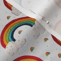 Embroidered Rainbows and Clouds White BG - XS Scale