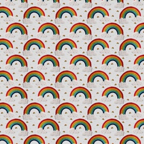 Embroidered Rainbows and Clouds White BG - XS Scale