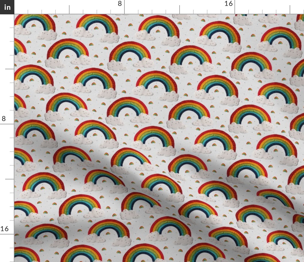 Embroidered Rainbows and Clouds White BG - XS Scale