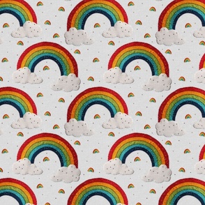 Embroidered Rainbows and Clouds White BG - Medium Scale