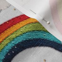 Embroidered Rainbows and Clouds White BG - Large Scale