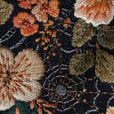 Spiderweb Halloween Floral Embroidery Rotated - XL Scale