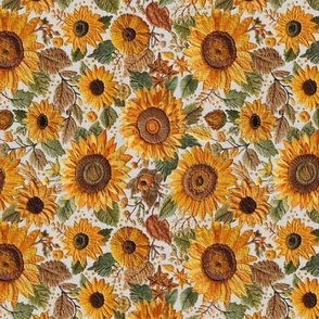 Sunflower Floral Embroidery Rotated - Large Scale