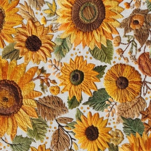 Sunflower Floral Embroidery Rotated - XL Scale