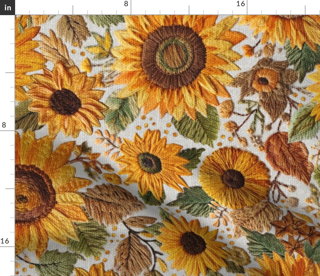 Sunflower Floral Embroidery Rotated - XL Scale