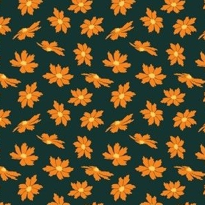 Falling daisy Blooms - Orange on deep forest green