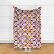 Mushroom fungi Checkerboard 90s checks - Jeweled lavender, blue, aqua, mustard