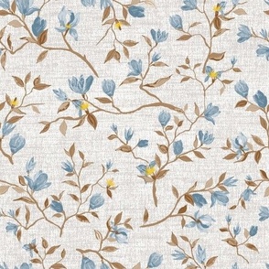 Watercolor Magnolias Miniature Wallpaper in Grey Blue Brown - SMALL
