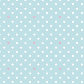 Polka Dots With the Occasional Pink Heart Blue and White- Small Print