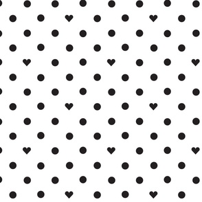 Polka Dots and Hearts Diagonal White and Black- Small Print