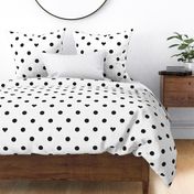 Polka Dots and Hearts Diagonal White and Black- Big Print