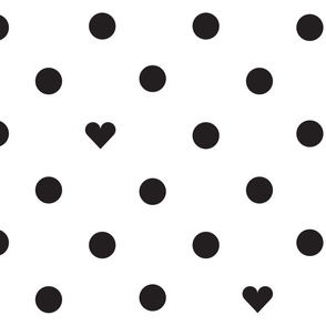 Polka Dots and Hearts Diagonal White and Black- Big Print