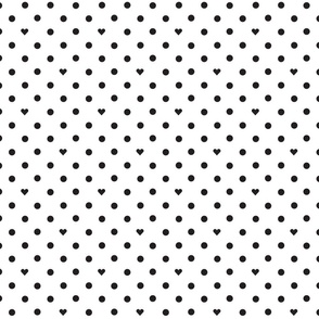 Polka Dots and Hearts Diagonal White and Black- Tiny Print